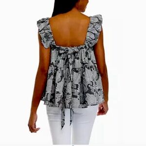 CROWN & IVY Flutter Sleeve Tiered Burnout Tank Top Black + White XXl